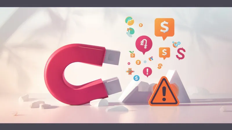 Magnet attracting dollar signs and cost savings with warning caution sign representing hidden DIY risks