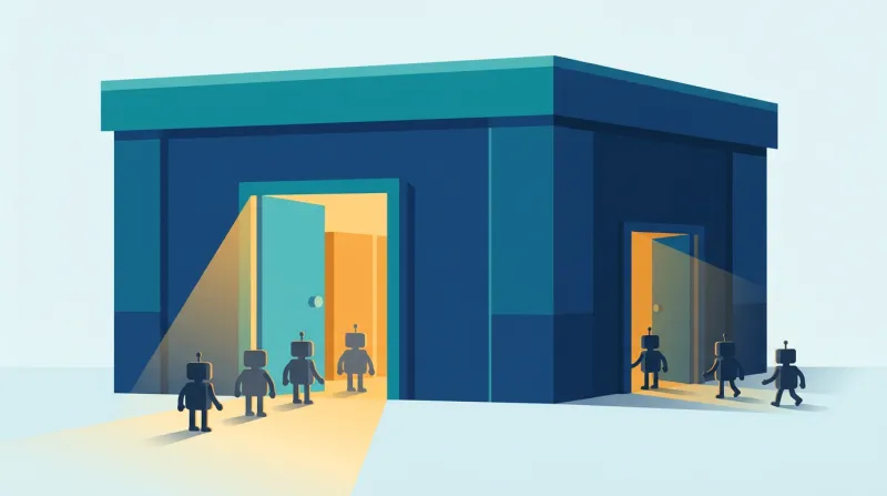 Two doorways leading into a WordPress server representing the login page and XML-RPC endpoints