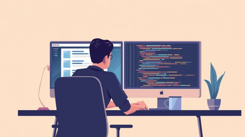 A developer leaning forward at a desk with dual monitors showing a website form layout and lines of code, reflecting the time-consuming CSS styling work that Gravity Forms requires for brand customization