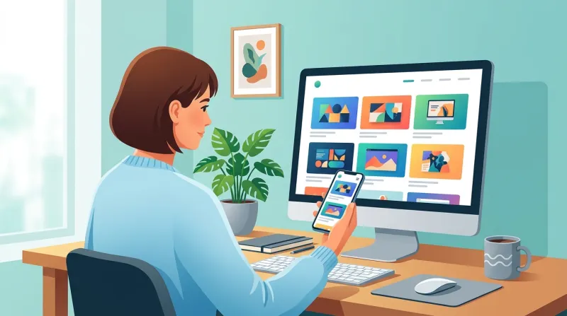 Person reviewing a web developer portfolio on desktop while comparing mobile version on a smartphone