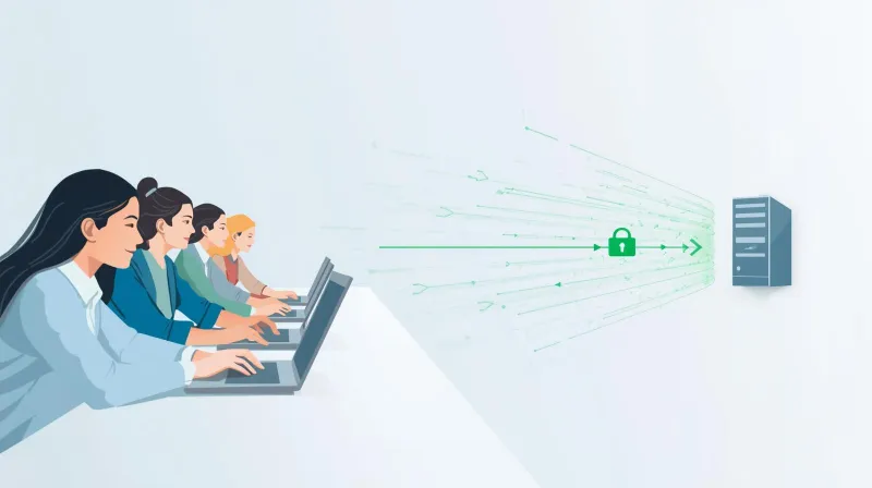 Multiple donors on laptops completing transactions that flow through a secure connection to a payment gateway, representing reliable donation processing on a campaign website