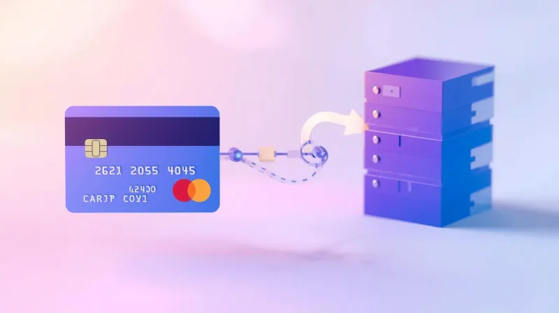 Credit card connected directly to server showing early unencrypted online payment processing