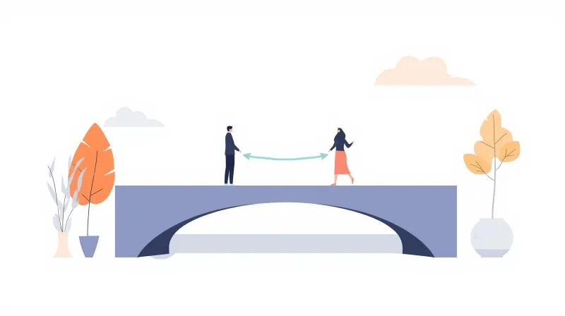 Business owner connected directly to WordPress developer across a bridge representing FatLab's personal support