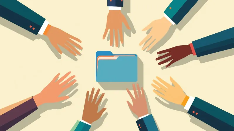 Multiple hands reaching toward documents representing too many stakeholders providing website feedback