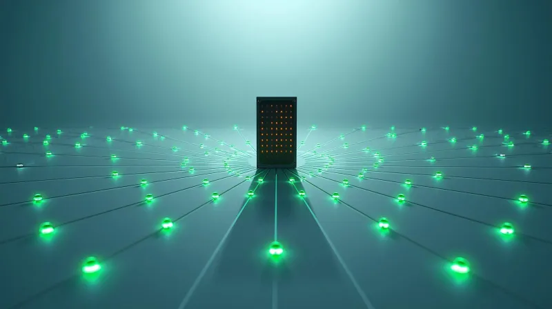 A central server connected to multiple smaller edge nodes spread across a wide area, representing CDN distribution as the real WordPress scaling strategy