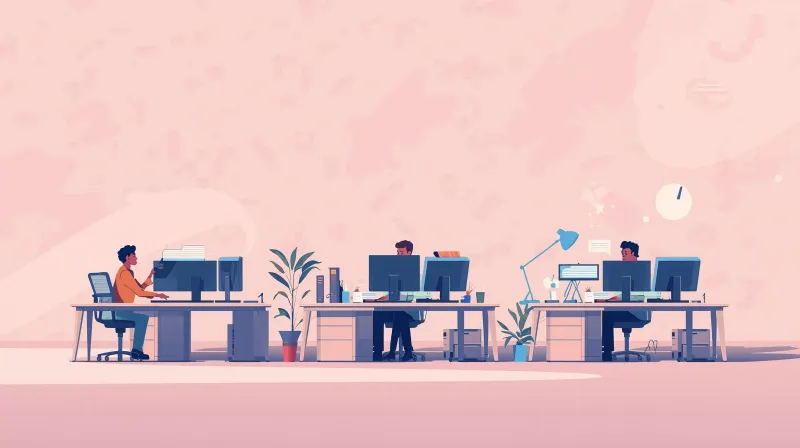 A busy office team working across multiple monitors, reflecting how growing organizations outgrow simple WordPress form plugins like WPForms