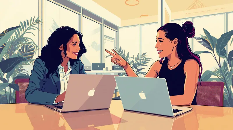 Two professionals discussing website management partnership