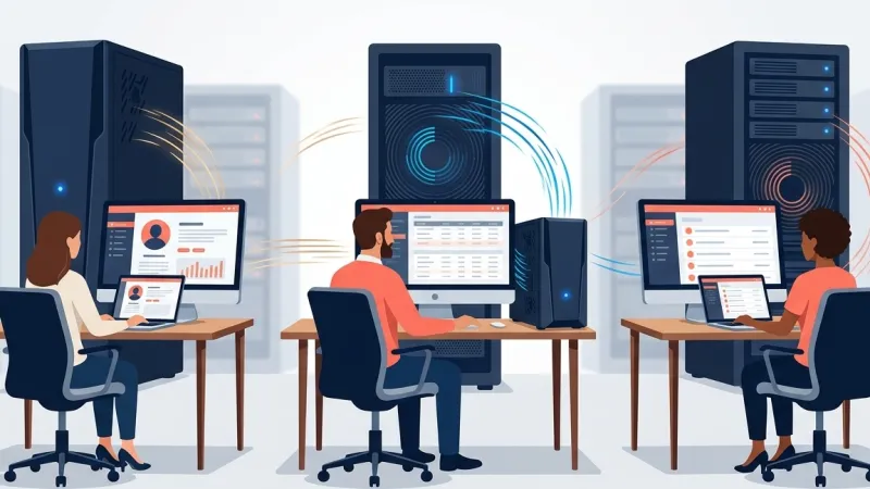 Multiple authenticated users simultaneously accessing an association member portal, illustrating the heavy server load that WordPress hosting for associations must handle beyond basic page caching.