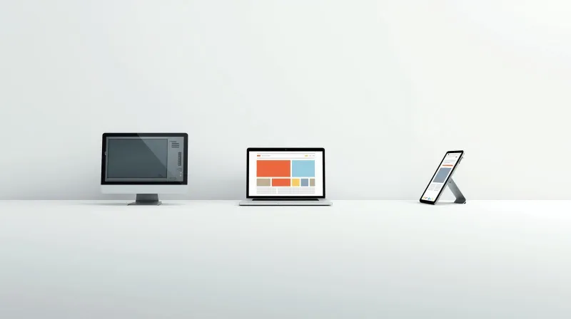 Several different computers and devices displaying different website platforms, illustrating the variety of migrations to WordPress