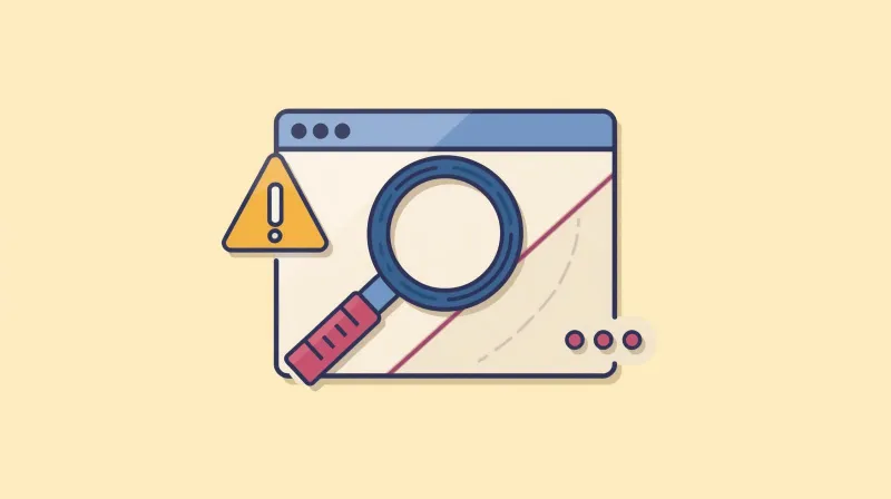 Magnifying glass over website window with warning dots representing nonprofit accessibility audit process