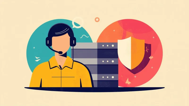 Technical support specialist monitoring server infrastructure with security protection