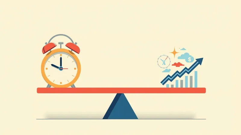 Balanced scale weighing time spent on maintenance against business growth and revenue opportunities
