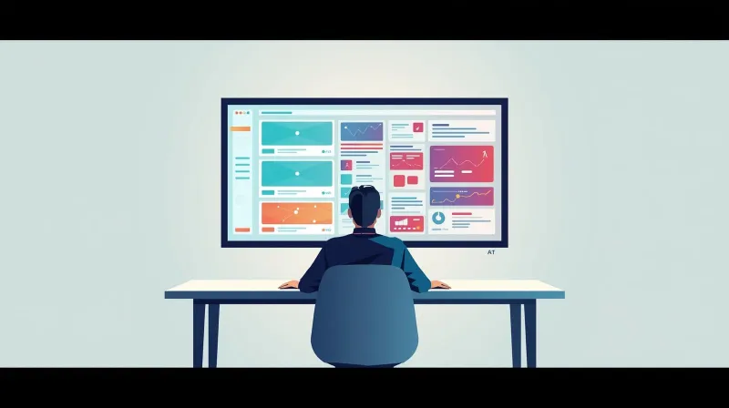 A person seated at a desk in front of a monitor displaying a dense, multi-panel interface, illustrating how Formidable Forms can feel like more tool than necessary for standard WordPress form needs