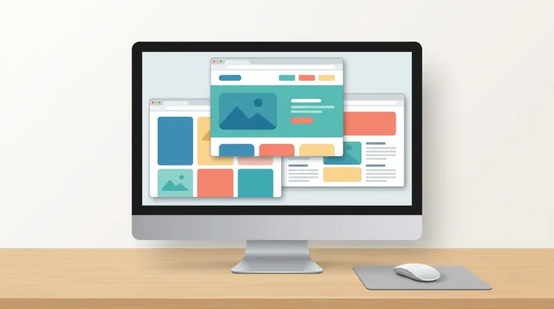 Multiple browser windows open on a desktop monitor showing a website being tested after a WordPress core update