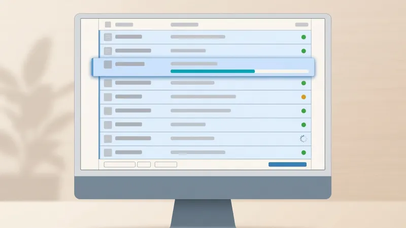 WordPress plugin dashboard on a monitor showing multiple plugin rows with update indicators and a progress bar, representing diagnosing which plugin update caused a slow WordPress site.