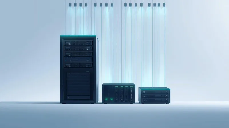 A well-organized server setup with dedicated database, caching layer, and CDN connections representing properly configured membership site hosting