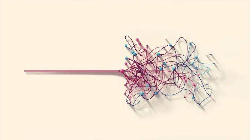 Simple direct workflow versus complex multi-step process with many branches