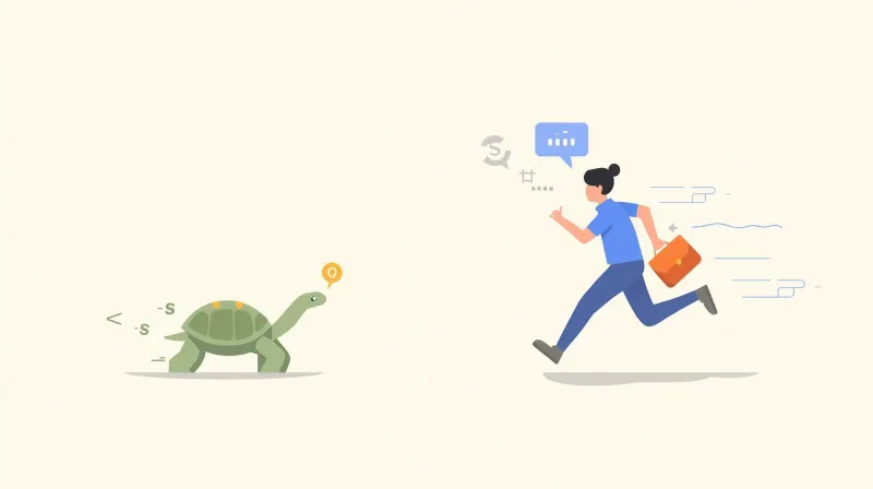 Slow turtle representing budget host support versus fast expert running to help customers