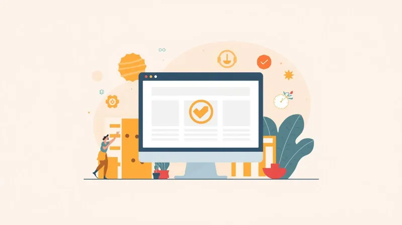 Website display with checkmark showing instant content publishing in traditional WordPress