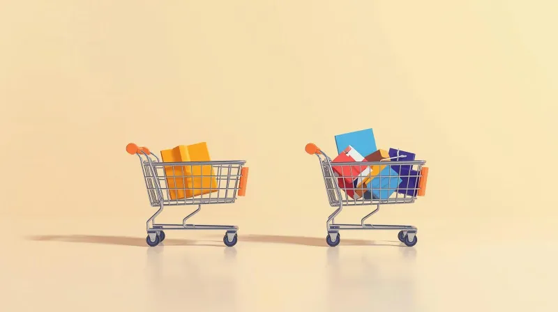 Two shopping carts with different item arrangements representing LearnDash vs Tutor LMS pricing approaches