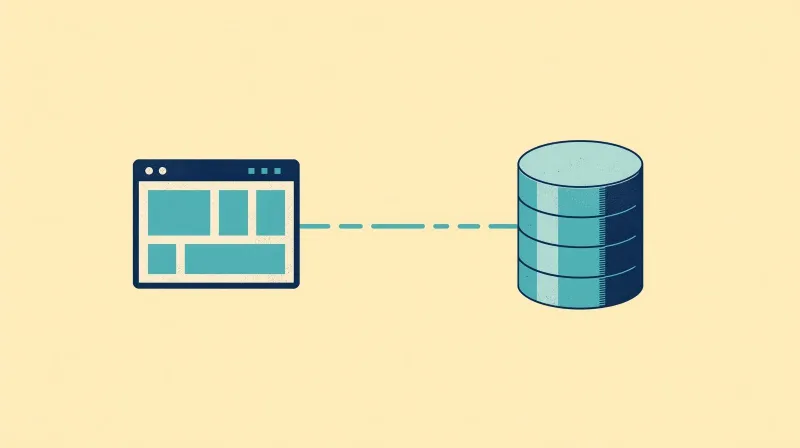 Browser window connected directly to database showing early web application architecture