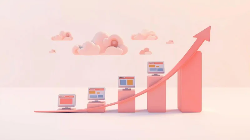 Website icons on rising bar chart showing scalable recurring revenue growth from WordPress maintenance