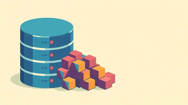 Blue database cylinder with colorful data blocks spilling out, illustrating WordPress database bloat