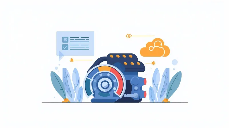 WordPress performance engine with optimization gauges showing properly tuned hosting configuration