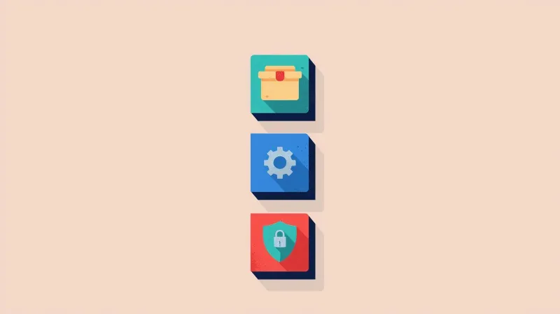 Stacked icon blocks representing backups, updates, and security monitoring in WordPress maintenance checklist