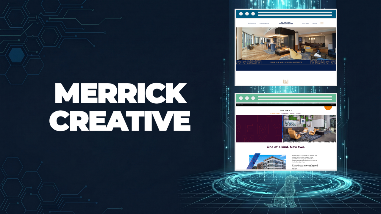 Merrick Creative case study graphic with two website previews